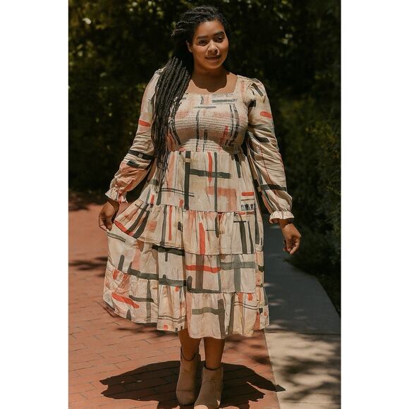 Jessakae Smocked puff Sleeve Quality Midi Dress Large Prairie core Cottage core - Picture 2 of 14